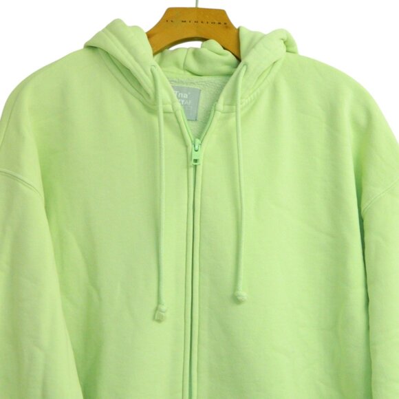 TNA Aritzia Cozy AF Fleece Lime Green Oversized Full Zip up Hoodie Size 2 or S/M - Picture 3 of 14